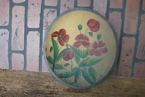 antique primitive folk art hand painted wood bowl 11 by 12 inch 100+ years old - Imagen 1 de 2