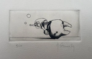 Signed George Stuempfig 4/100 Surrealist Etching On Paper "? Mermaid" - Picture 1 of 8