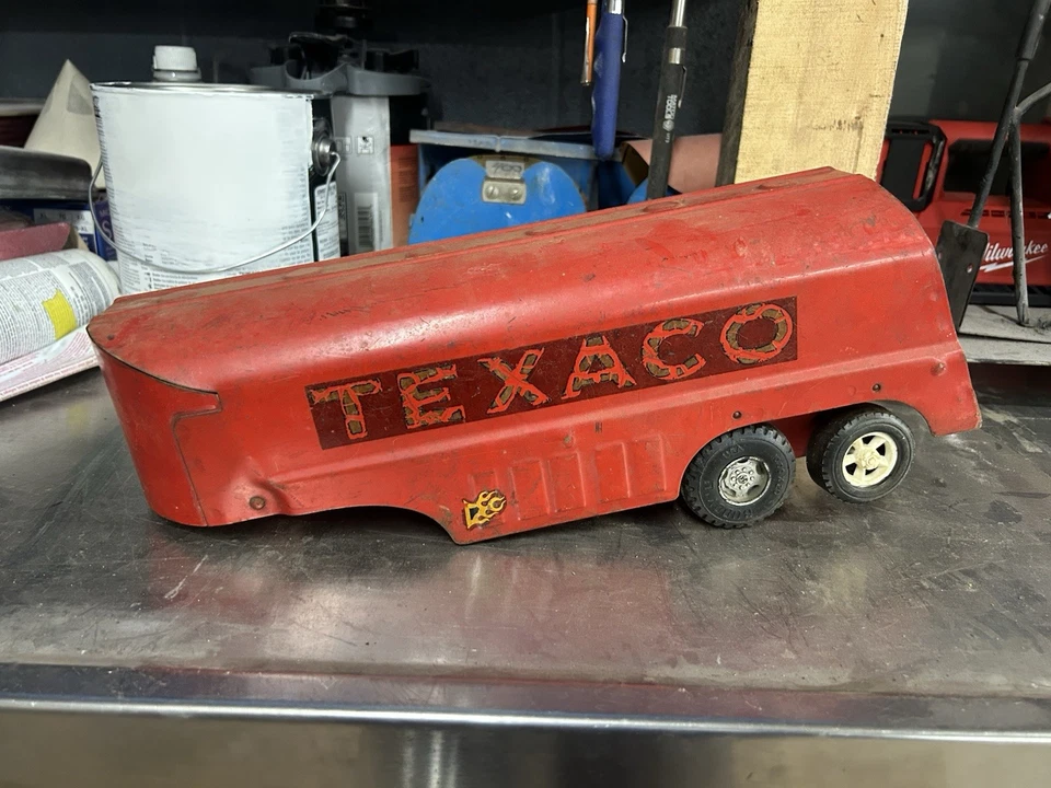 Remolque cisterna Buddy L Texaco de colección solo acero prensado juguete rojo gasolina Foto 1 de 4