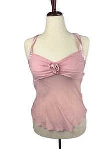 Bebe Y2K Silk Babydoll Halter Sheer Satin Trendy Sz L Pink Vtg - Picture 1 of 7