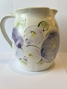 Studio Pottery White Pitcher Vase 5.5” Floral Soft Colors Laura Burch Ithaca NY - Picture 1 of 9