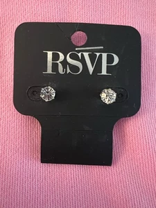 RSVP Clear Sparkling Crystal Stud Earrings set in a Silver Color - Picture 1 of 3