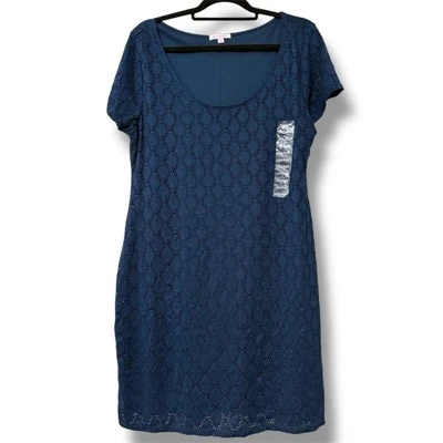 Isaac Mizrahi women’s plus size XXL Navy Blue Lace Sheath Dress with lining NWT - Изображение 1 из 4