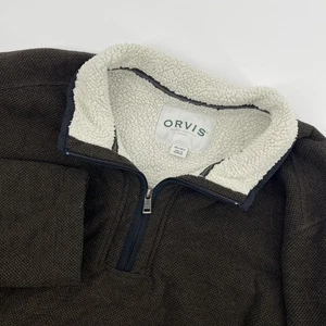 Orvis Pullover Mens XXXL Brown Sherpa Classic Collection 1/4 Zip Sweater Lodge - Picture 1 of 9