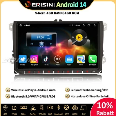 9" Android 14 GPS Autoradio Navi für VW Passat Polo Golf 5/6 Tiguan Bora T5 Seat - Bild 1 von 4