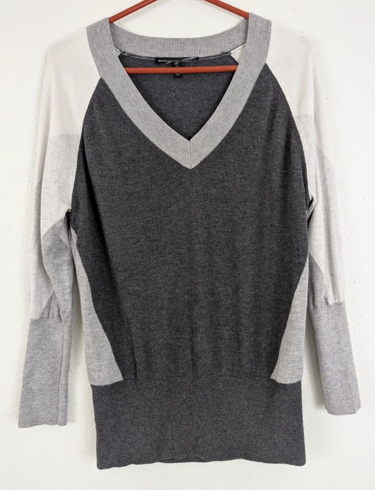 WHBM sz LP Sweater knit stretchy v-neck ribbed bottom long sleeves 0724 - Image 1 of 4