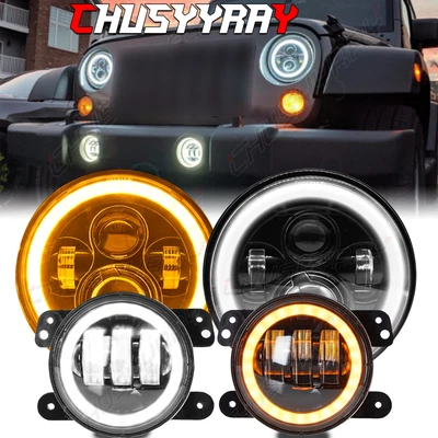 Para Fits Hummer H2 H3T 06-10 LED 7 pulgadas faros DRL 4 luces antiniebla Foto 1 de 4
