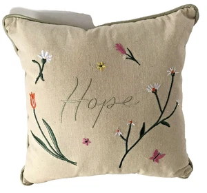 Spring HOPE Throw Pillow Easter Holiday Home Decor Embroidered 11" x 11" NEW - Picture 1 of 2