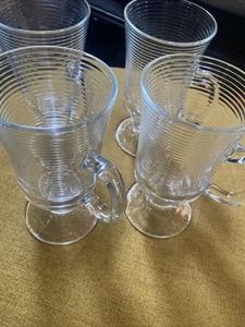 4 Irish Coffee Glass Mugs Footed Pedestal Portugal - Picture 1 of 4