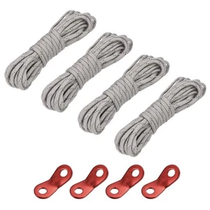 4Pcs Reflective Tent Rope 19.7ft 4mm Light Grey 4Pcs Cord Adjusters Red - Picture 1 of 6