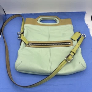 Coach Bonnie Sea Mist Umhängetasche blau & limettengrün Leder Foldover 13388 - Bild 1 von 18