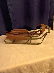 Mini Sled/Wood And Metal/Winter Holiday Decor Rustic Country Cottage 16"Lx6"W - Picture 1 of 13