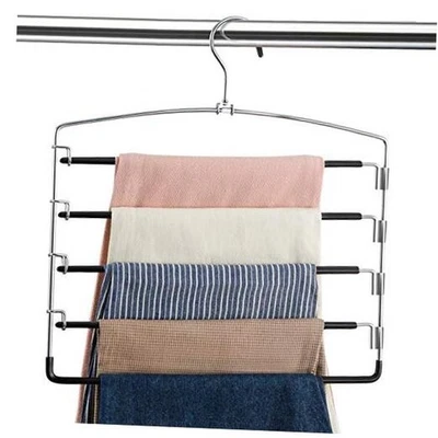  Paquete de 3 perchas antideslizantes para pantalones que ahorran espacio multicapa negras-paquete de 3 Foto 1 de 4