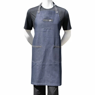 Chef Code 2-PACK 34" Denim Bib Apron with 3 Pockets CC531DNM - Image 1 of 3