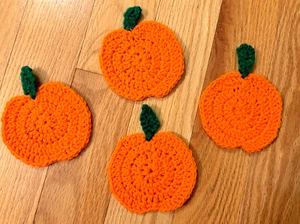 Posavasos de calabaza un juego de 4, ganchillo nuevo, poliéster, nuevo hecho a mano 4 pulgadas - Imagen 1 de 8