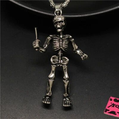 Nuevo Moda Mujeres Plateado Genial Retro Calavera Punk Colgante Collar Cadena Foto 1 de 4