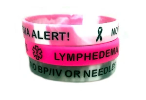 Lymphedema Alert No Bp/IV/Needles Silicone Bracelet 3 Color Choices - Picture 1 of 4