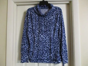 Tommy Bahama Islandzone Women’s Top Cowl Neck Leopard Long Sleeve Blue Size S - Picture 1 of 11