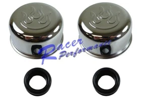 2x Respiradores de cubierta de válvula de llama cromados + ojales aptos para orificio de 1,25" Chevy Ford Mopar - Imagen 1 de 1