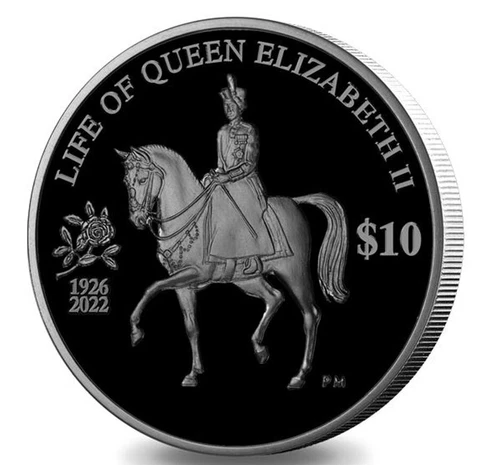 2022 BVI $10 1oz Silver Life of Queen Elizabeth II Double Effigy Pearl Black PF Cover