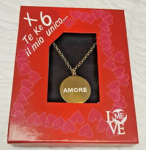 Collana con Medaglione dorato AMORE 3cm San Valentino Amore in Scatola