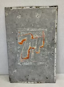 Early Vintage 7 Up Drink Box Cooler Lid Sign 17”x11” Embossed Galvanized - Picture 1 of 10