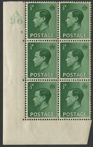 GB KEVIII Control A36 ½d Blk x 6 Cyl 7 Dot Perf 5(E/I) List/Var MNH Cat £35 Fine - Picture 1 of 2
