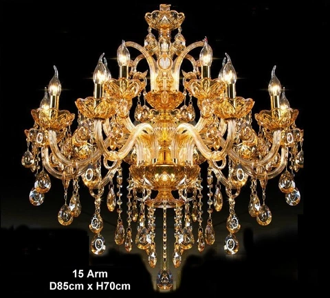 Antique Big European Italian French CHANDELIER K9 Crystal Amber Gold 15 ARM Lite Cover