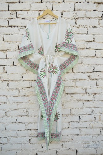 PALM ANGELS Caftano cotone indiano blocco a mano abbigliamento spiaggia notte maxi lungo caftano estivo 2k25