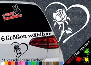 Herz mit Rose Aufkleber -6 Größen 21 Farben- Flower Valentinstag Liebe Wildrose - Bild 1 von 88