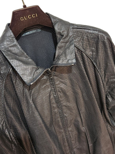 Giacca in pelle traforata Gucci $3 9k 38US 48 SMALL LEGGERA Bomber Nero