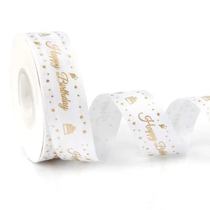 White Ribbon for Gift Wrapping 1" X 25 Yard Happy Birthday Ribbon for Bouquet... - Picture 1 of 7