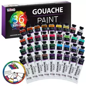 U.S. Art Supply 36 Color Set Gouche Paint in Large 18ml Tubes Color Mixing Wheel - Picture 1 of 7