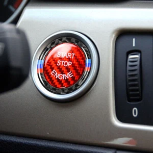For BMW E90 E92 E93 3 Series Carbon Fiber Red Engine Start Stop Button Cover SET - Picture 1 of 6