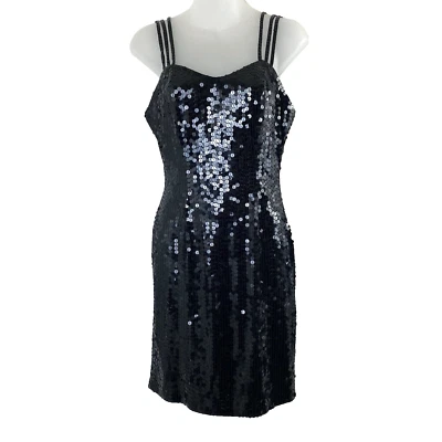 复古 NiteLine 女式黑色亮片迷你连衣裙 4 无袖晚礼服 — 第 1/4 张图片