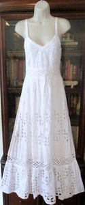 NWT Me 2 Magic White Cotton Eyelet Crochet Spaghetti Tiered Maxi Dress sz S,M,L - Picture 1 of 9