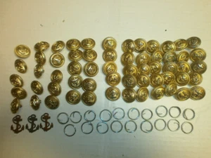 Pakiet 59 starych granatowych guzików + 3 poduszki kotwicy + 19 pierścieni do mundurów marynarskich - Zdjęcie 1 z 6