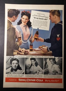 1943 Royal Crown Cola Soda Woman Serving Soldiers Donuts & Cola WWII Print Ad - Picture 1 of 1