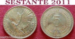B54 CHILE CILE  5 CENTESIMOS CENTESIMI 1967 KM# 190  MEDIUM QUALITY - Picture 1 of 1
