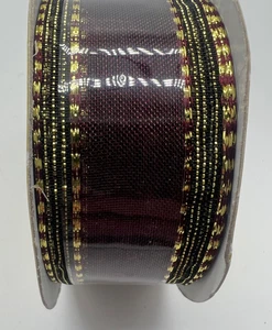 Holiday Accents, Burgundy & Gold 1.5" & 9 FT. Wired Edged Ribbon - Picture 1 of 4