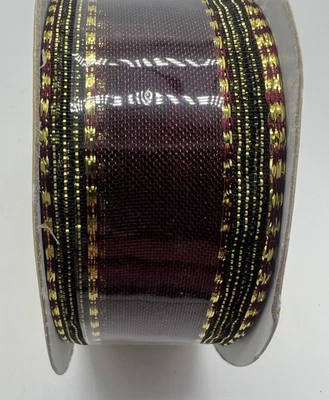 Holiday Accents, Burgundy & Gold 1.5" & 9 FT. Wired Edged Ribbon - Image 1 of 4