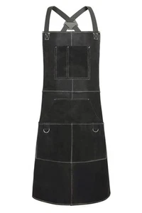 ANTAITHER Black Leather Welding Apron with 6 Pockets - Heavy Duty Heat & Flam... - Picture 1 of 5