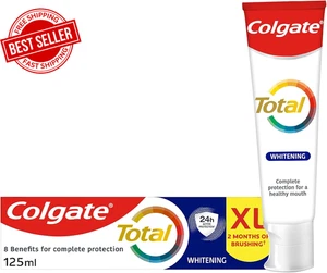 Colgate Total Whitening Toothpaste 125ml Fluoride Antibacterial 24 Hour Defence - Picture 1 of 15