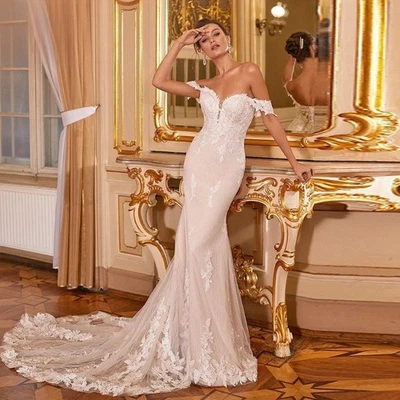 Mermaid Wedding Dresses Sexy Strapless Cap Sleeve Embroidery Sexy Bride Gowns - Image 1 of 4