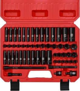 55pcs 1/4" Drive Impact Socket Set SAE & Metric Deep Shallow Sockets Wrench Set - Picture 1 of 7