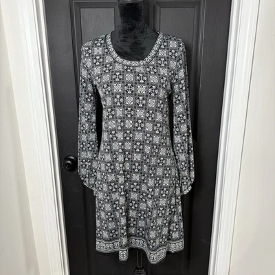 Max Studio Women's  Dress S Long Sleeve Black White Stretch Geometric Business - Image 1 of 4