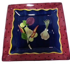 Gates Ware By Laurie Gates Large 12” Square Platter- Vegetable & Polka Dot EUC - Picture 1 of 3