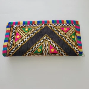 Multicolored Embroidered Zipper Clutch Handmade  - Picture 1 of 9