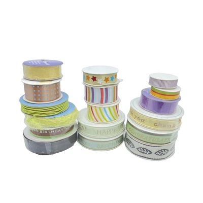 Spools of Ribbon Scrapbooking Trim Multiple Colors & Sizes Lot of 17 Rolls - Image 1 of 4