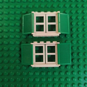 2xVintage Lego Window Frame Pane And Shutter Set White Green 3853 3856 3854 - Picture 1 of 3